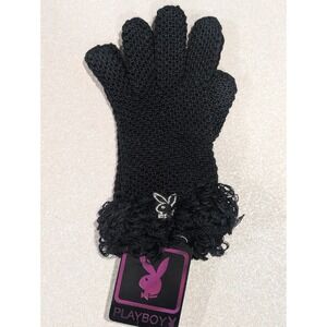 2006 PLAYBOY Logo Black Crochet Women's Gloves Size Med. Stretch Wool Blend New
